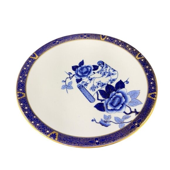 Vintage ROYAL WORCESTER COBALT BLUE WHITE JEWELED PLATE DISH ORIENTAL Design - Picture 1 of 14